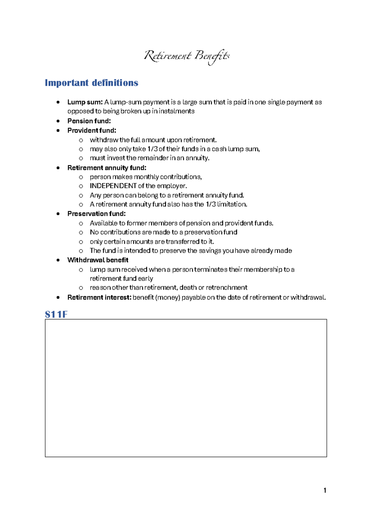 Retirement Benefits Overview: Key Terms and Concepts (S11F 1) - Studocu