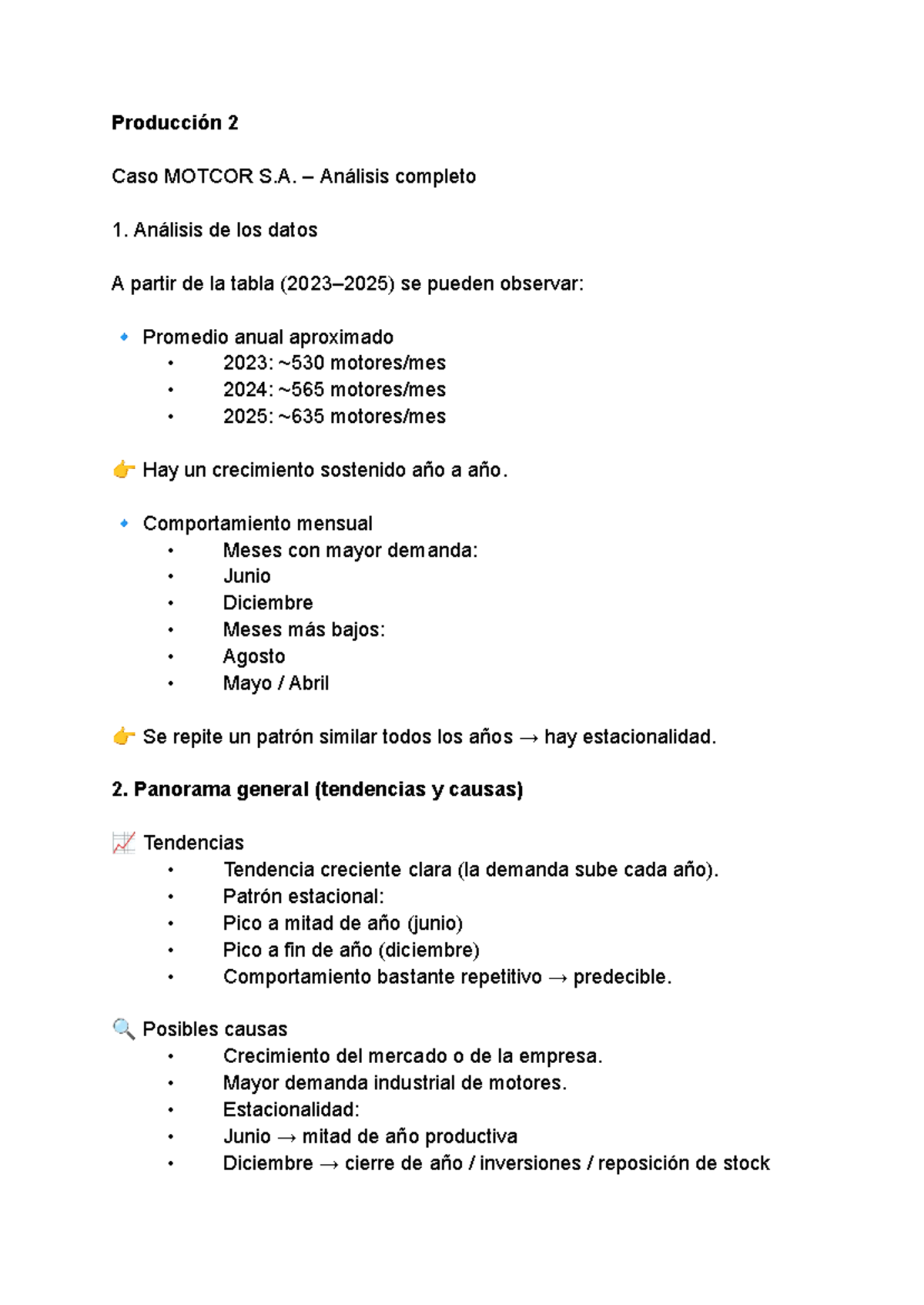 Producción 2 - Caso MOTCOR S.A.: Análisis de Demanda y Tendencias - Studocu