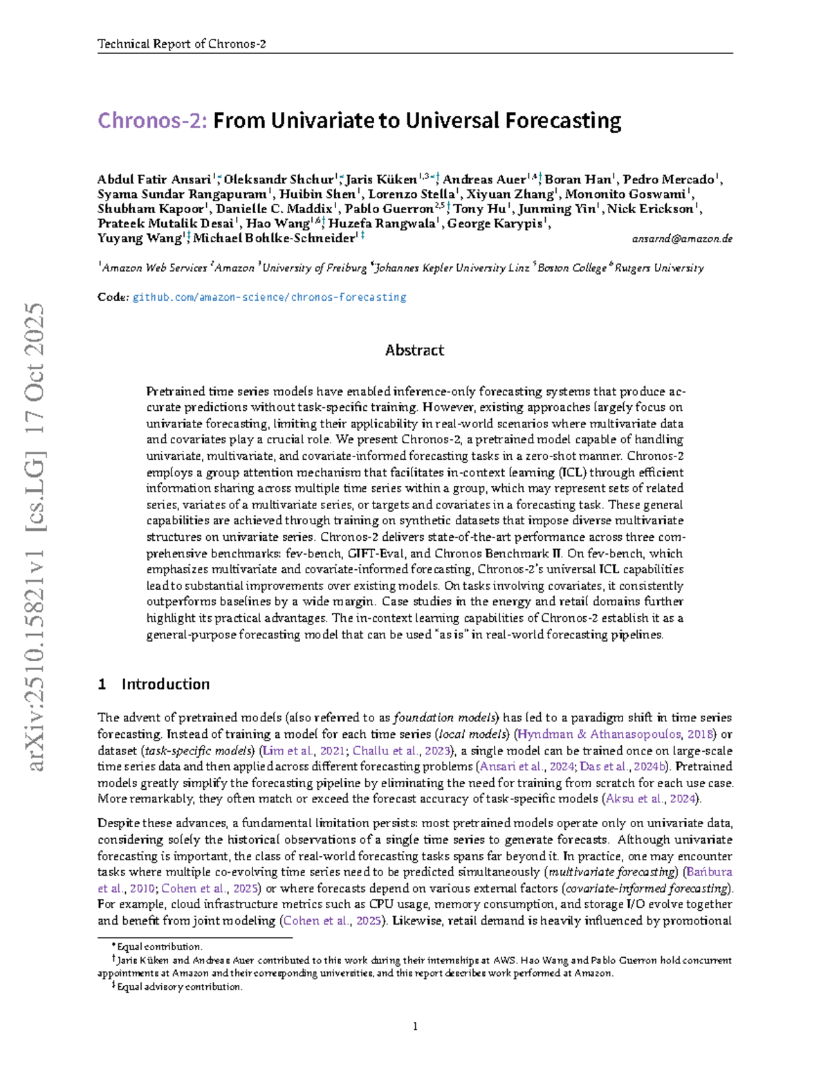 Technical Report: From Univariate to Universal Forecasting (Chronos 2 ...