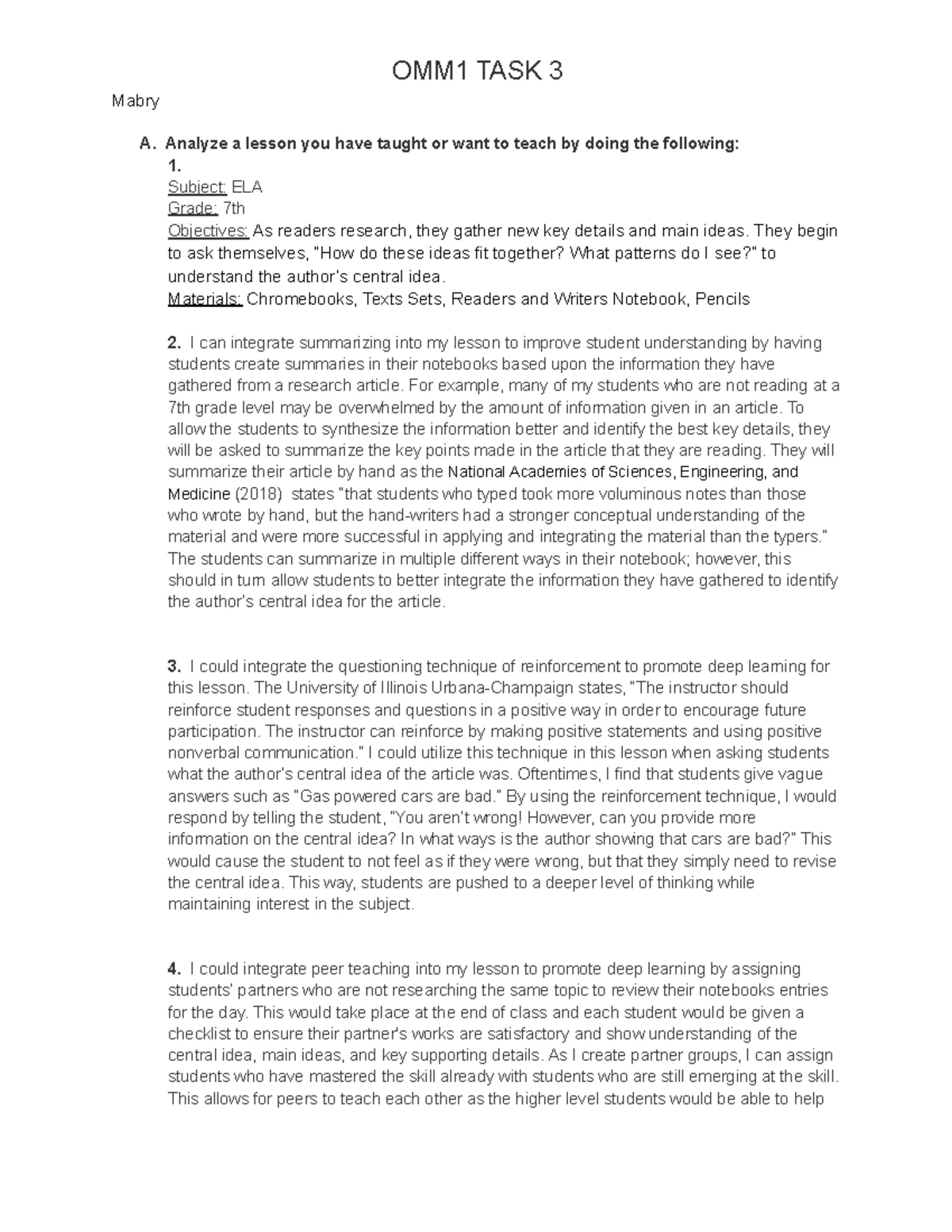 OPM4 Task 1 - Action Research on Scaffolds for EL Access to Texts - Studocu