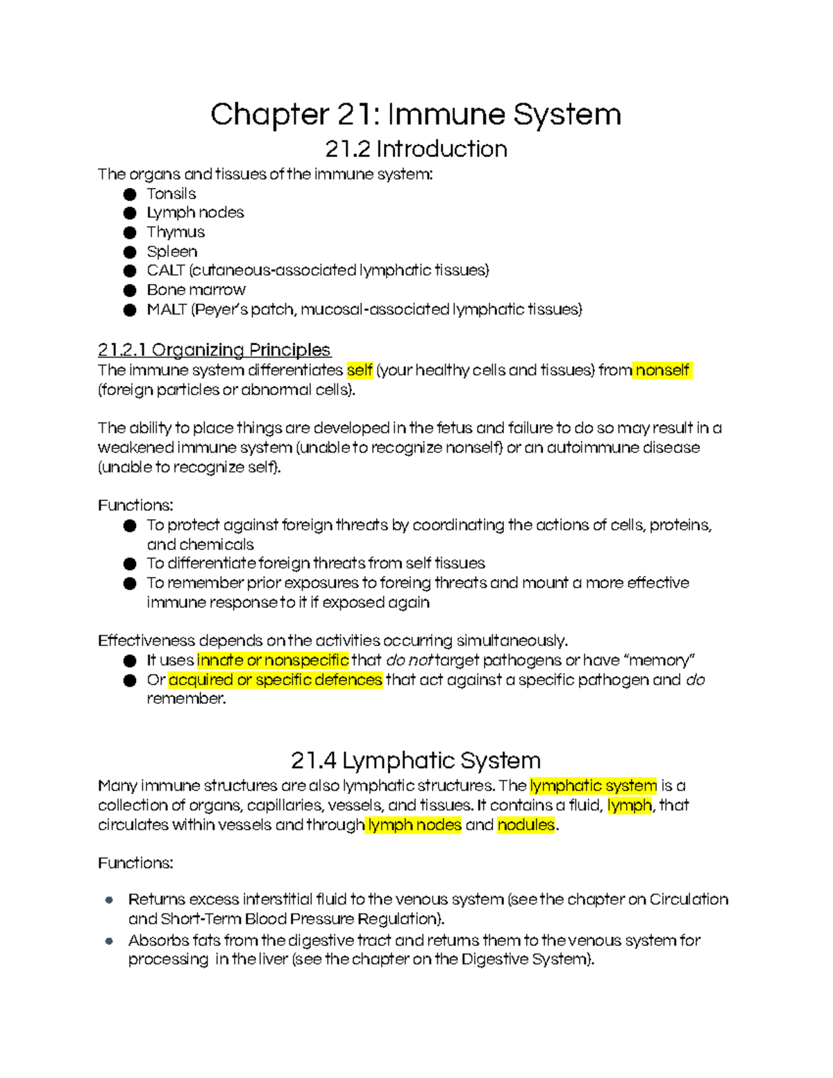 Chapter 21: Immune System Lecture Notes for Biology 101 - Studocu