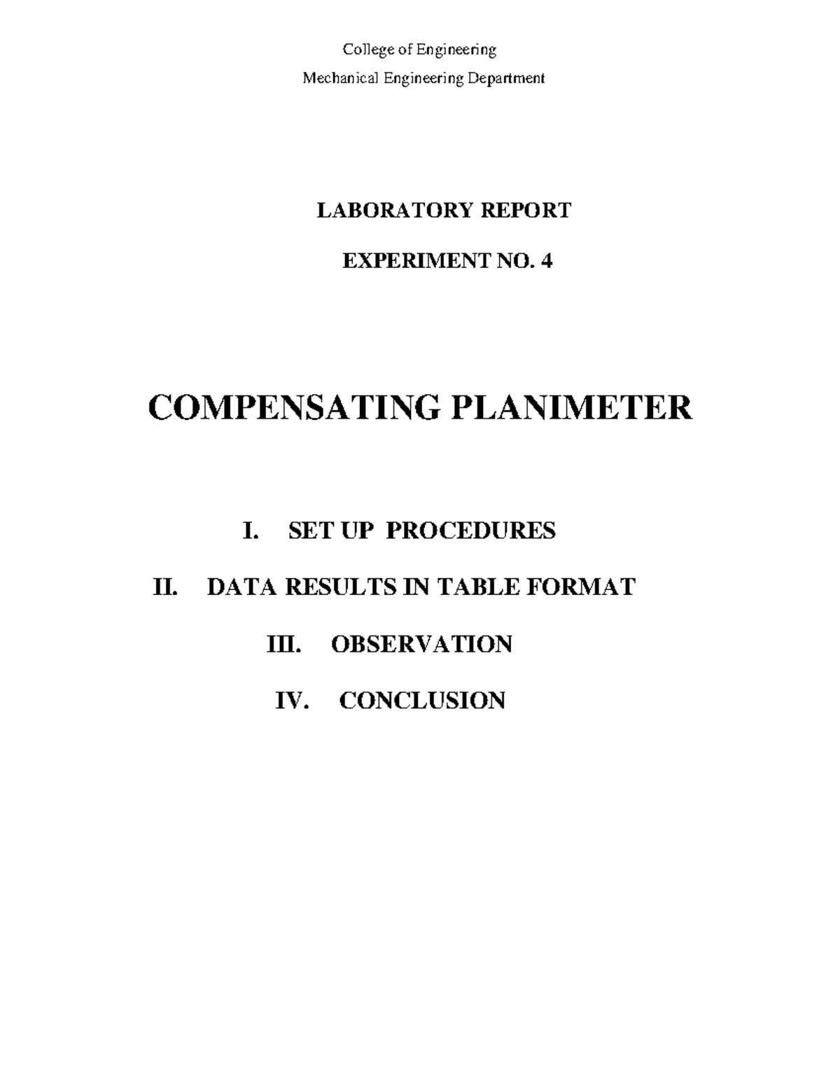 ME 101 Laboratory Report: Experiment No. 4 - Compensating Planimeter ...