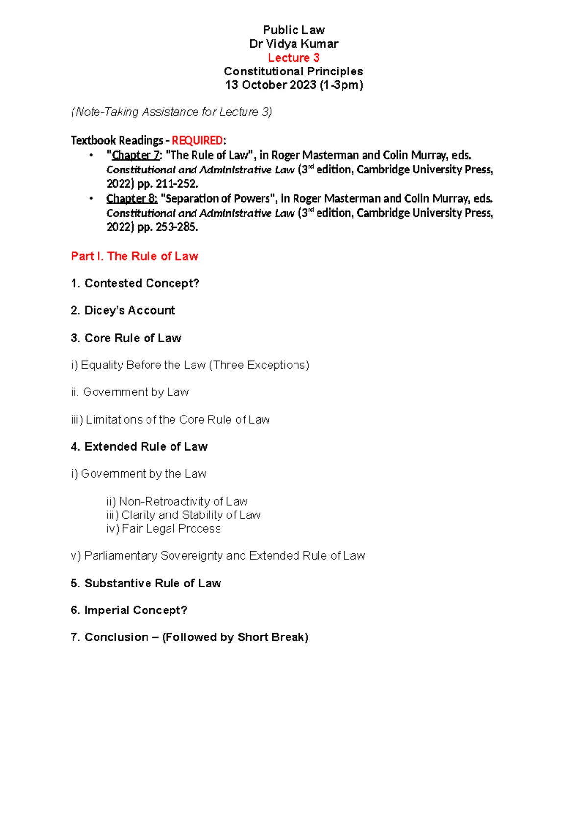 Public Law - Lecture 1 Notes (VK) on Constitutional Foundations - Studocu