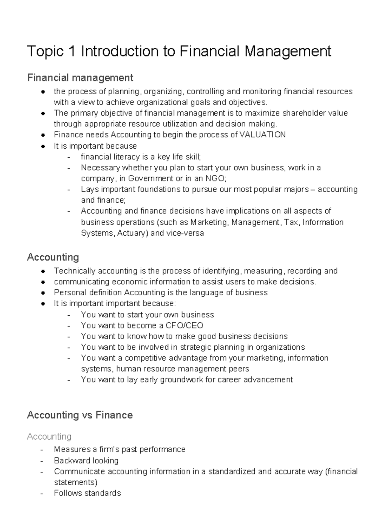 Week 1 Introduction to Financial Management - Topic 1 Introduction to ...