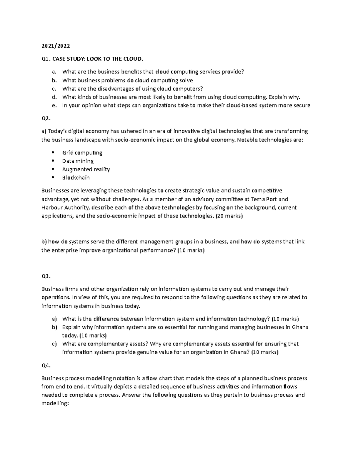 MIS Case Study Pass Questions: Cloud Computing & Info Systems Analysis ...