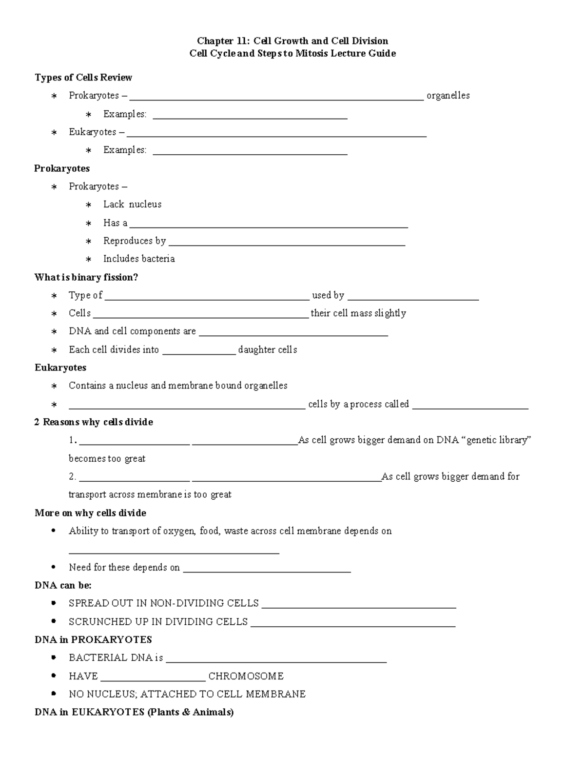 Chapter 11: Cell Growth & Division - Mitosis Lecture Guide - Studocu