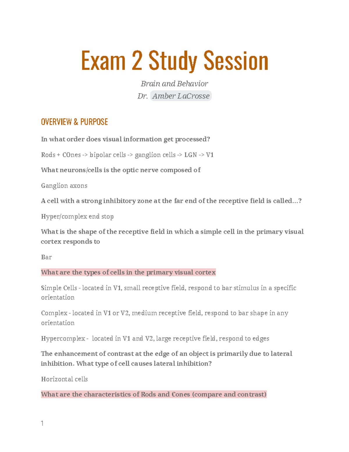 PSY 250 Exam 2 Study Session - Exam 2 Study Session Brain and Behavior ...