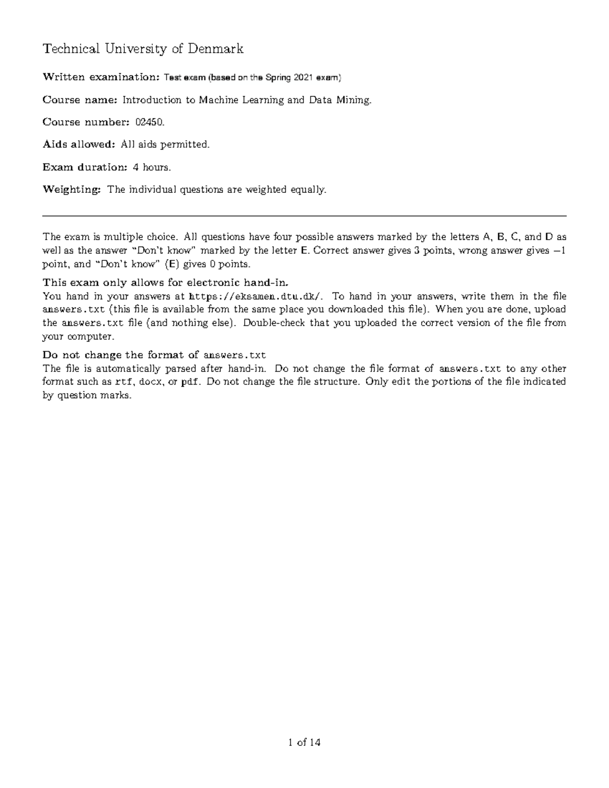 F21 - Introduction to Machine Learning & Data Mining Exam 2021 - Studocu