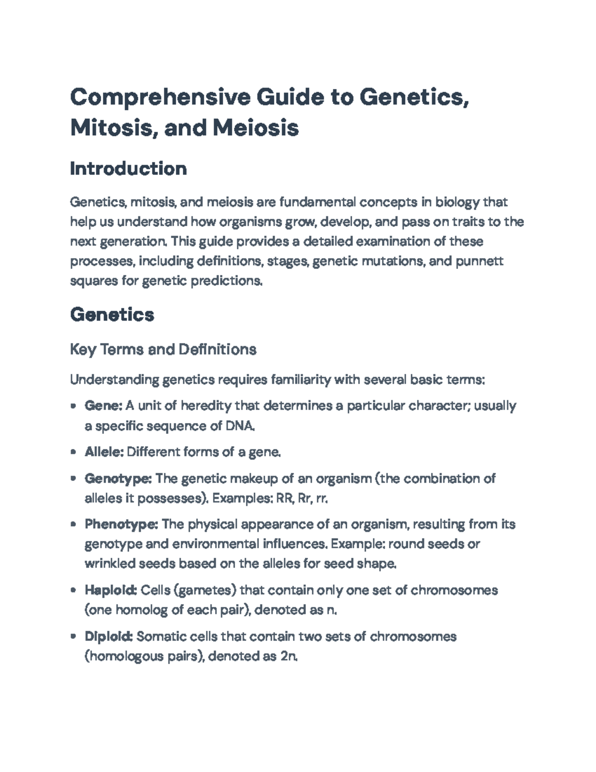 Comprehensive Guide to Genetics, Mitosis, and Meiosis (BIO 101 ...
