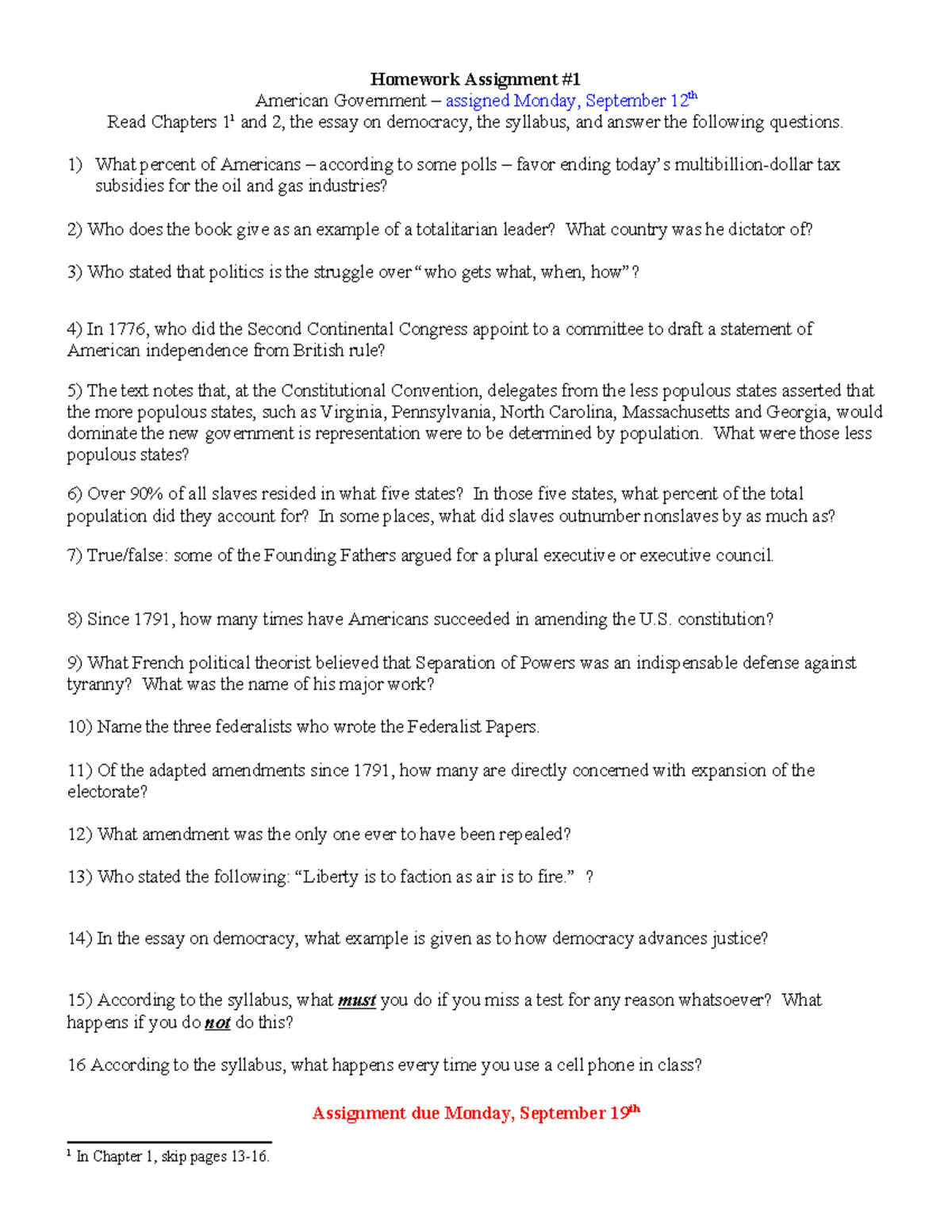 Amer Govt., Homework Assignment 1 - Homework Assignment American ...