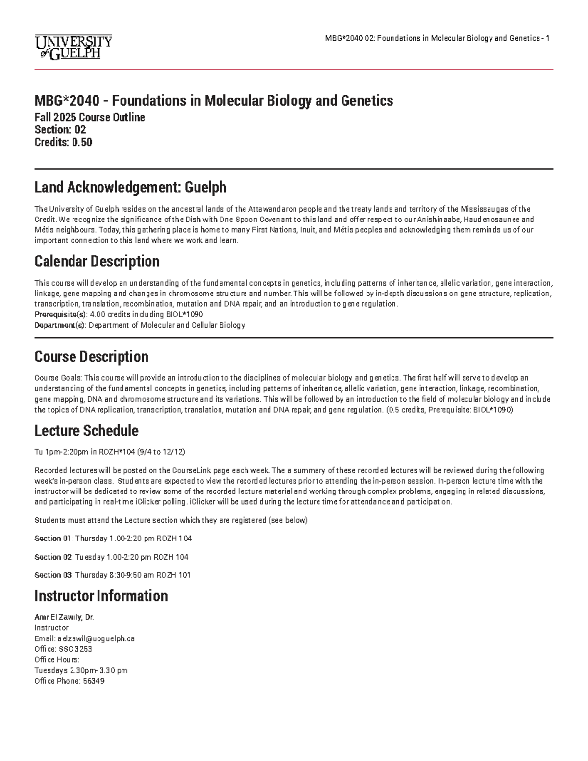 02: Foundations in Molecular Biology and Genetics - Fall 2025 Course ...