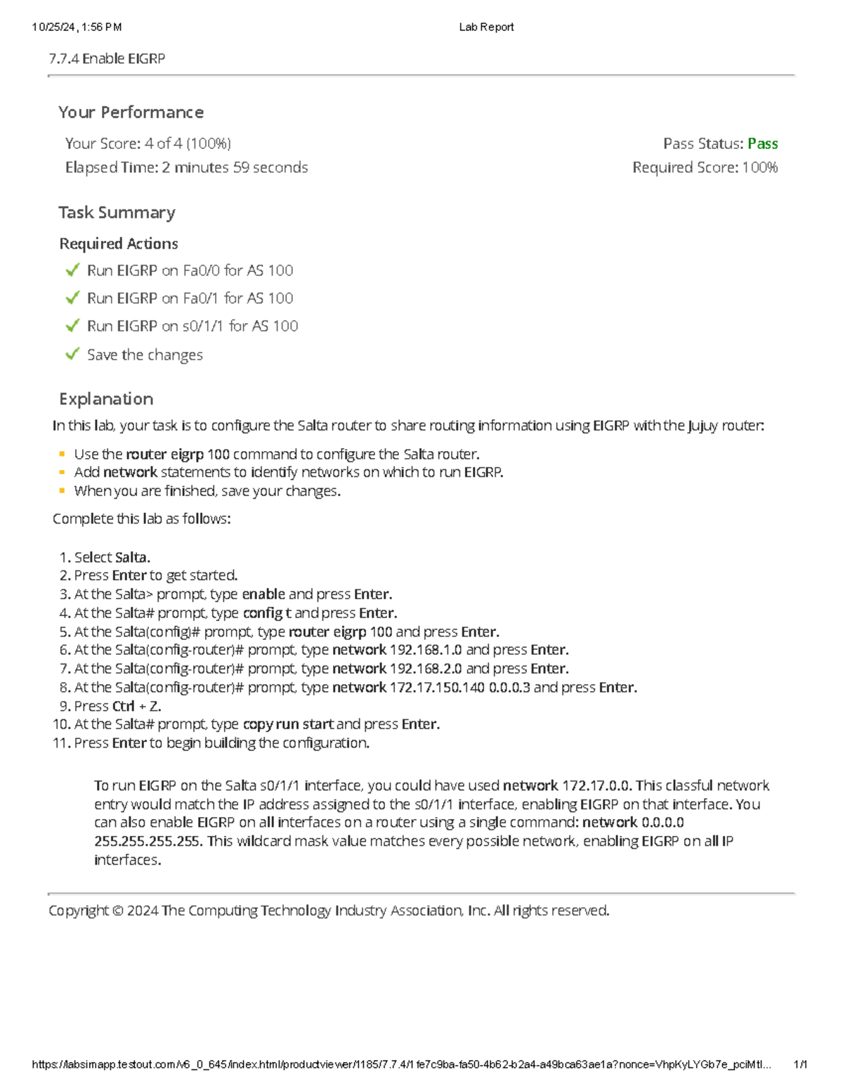 7.7.4 - EIGRP Configuration Lab Simulation Report - Studocu