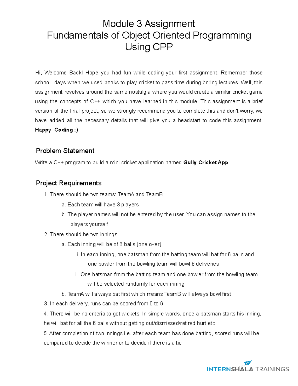 Module 3 Assignment: Gully Cricket App in C++ Programming - Studocu