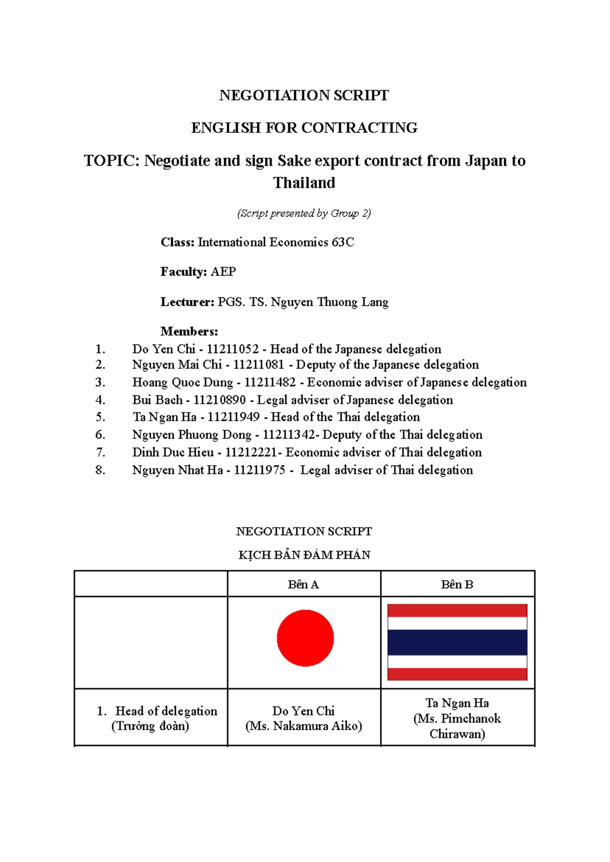 International Economics 63C - Negotiation Script for Sake Export ...