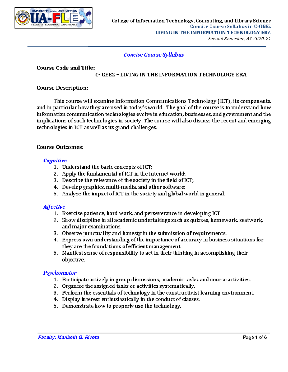C-GEE2 - Living in the Information Technology Era Syllabus - Studocu