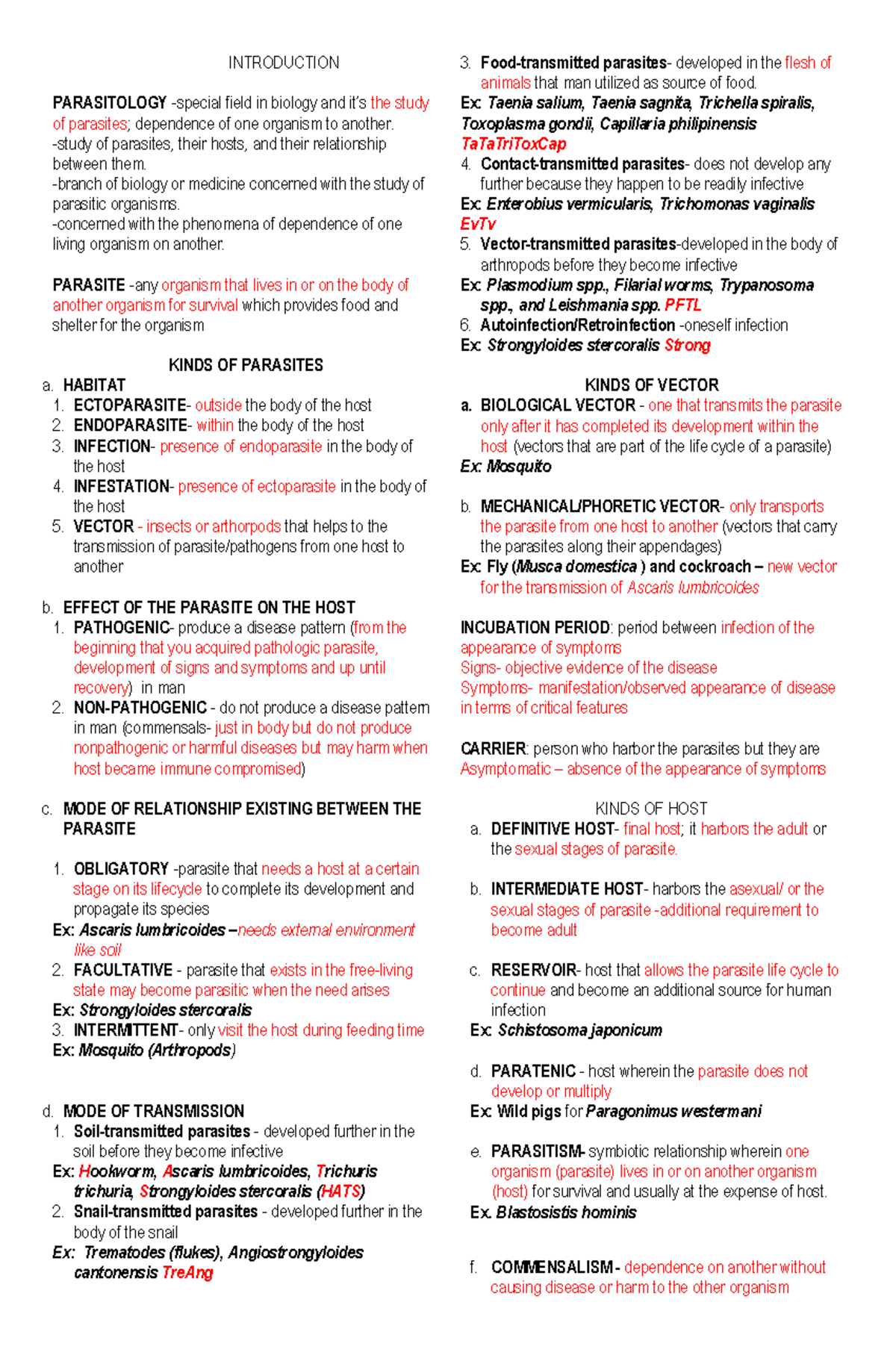Parasitology I: Comprehensive Notes and Study Guide - Studocu