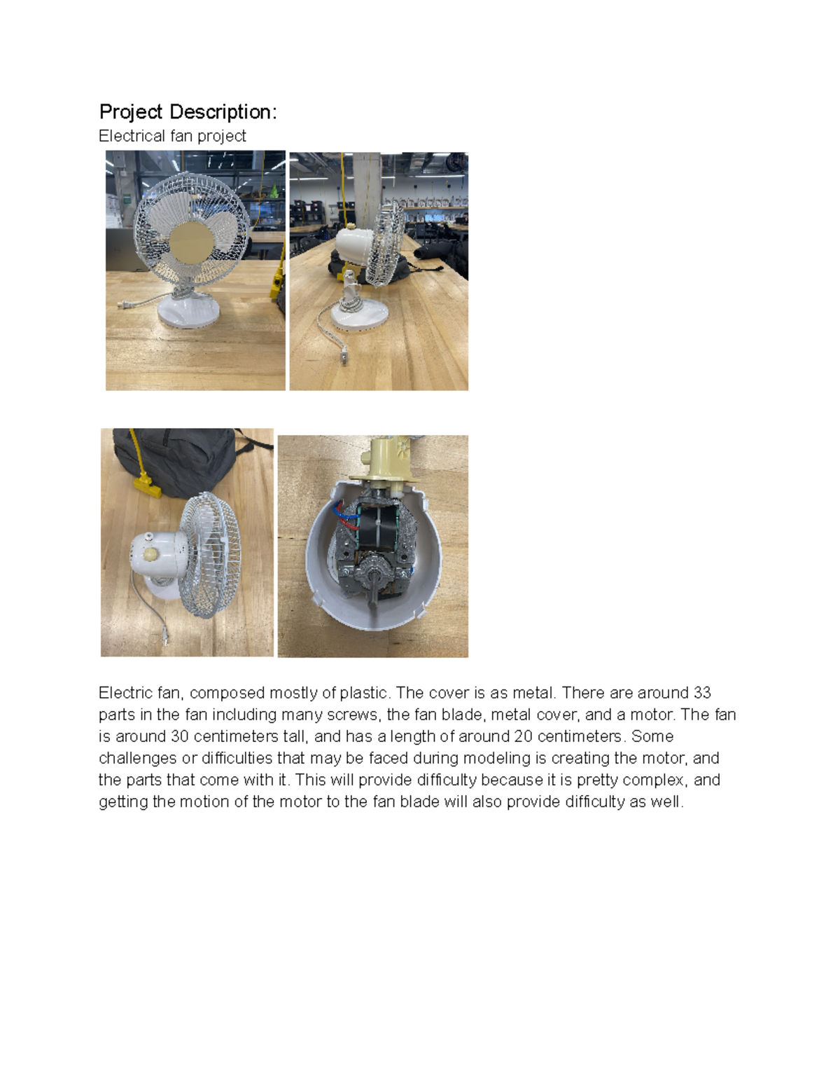 Fan Project Proposal - Project Description: Electrical fan project ...