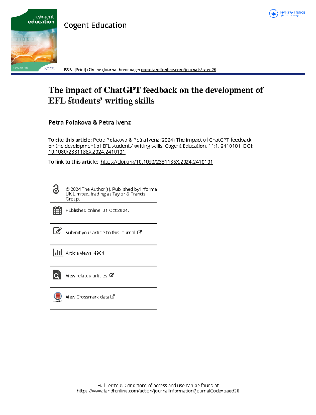 The Effect of ChatGPT Feedback on EFL Students' Writing Skills ...