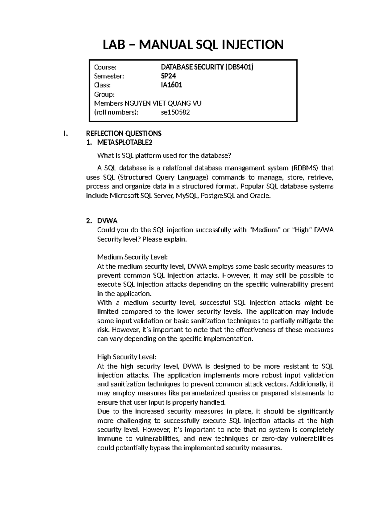 Lab - Manual SQL Injection- Nguyenvietquangvu-SE150582 - LAB – MANUAL ...