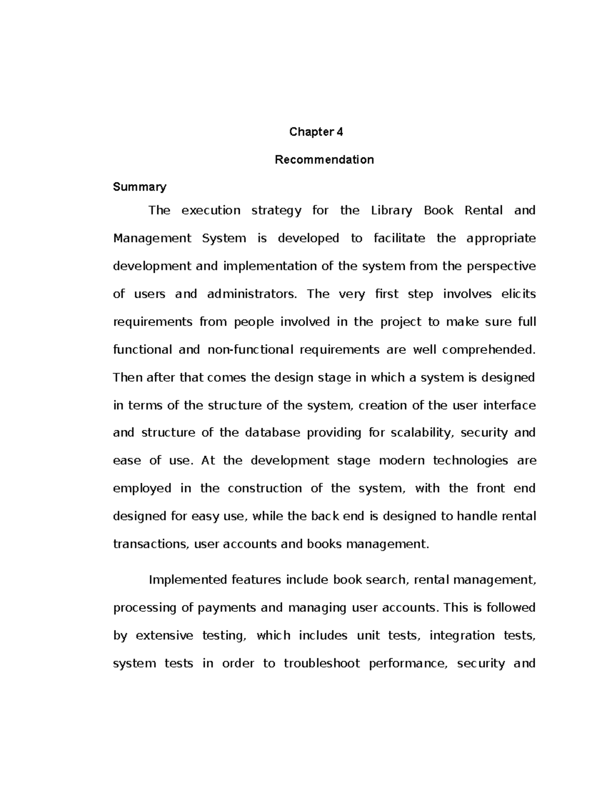 Chapter 4 - other - Chapter 4 Recommendation Summary The execution ...