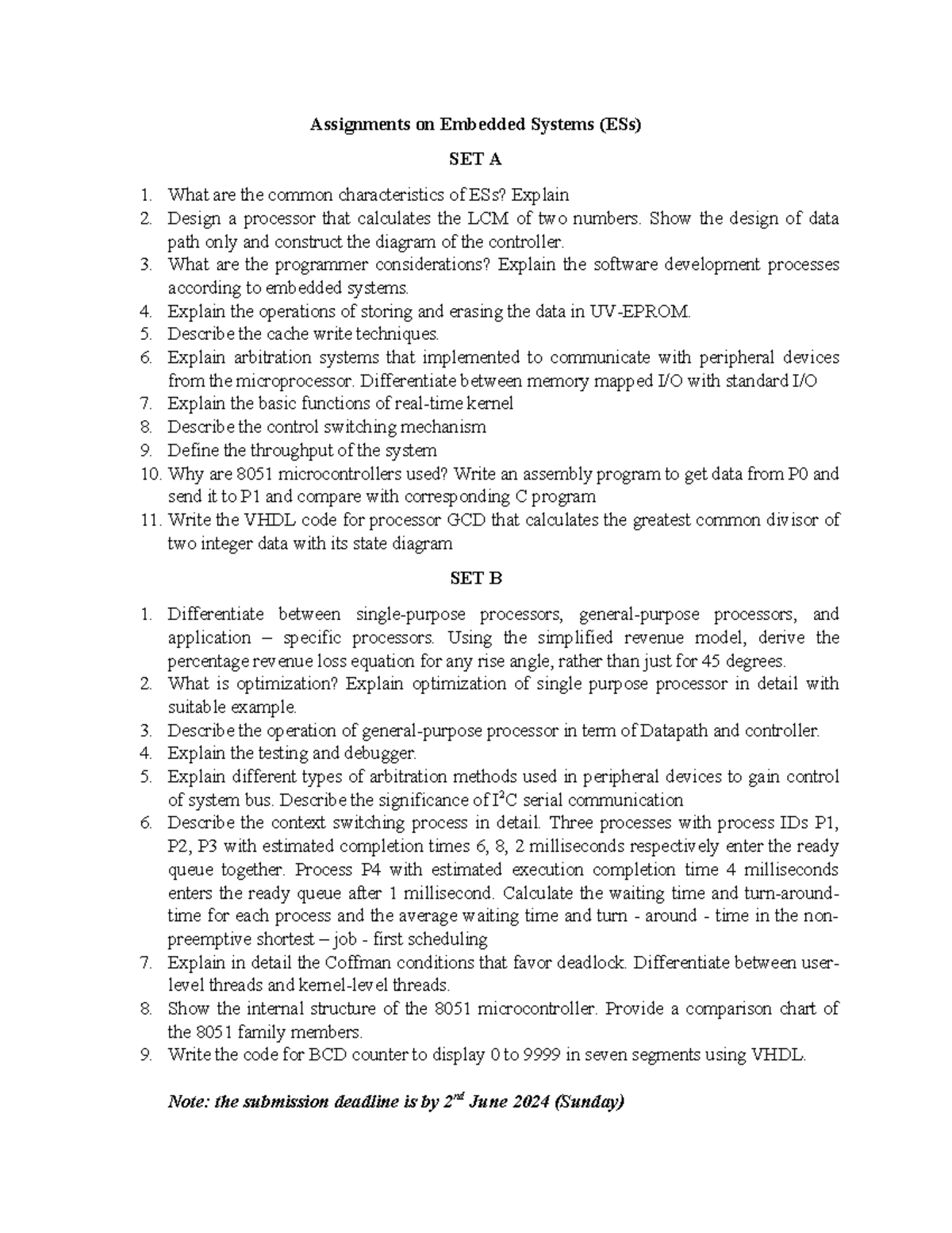 Assignments on Embedded Systems - Show the design of data path only and ...