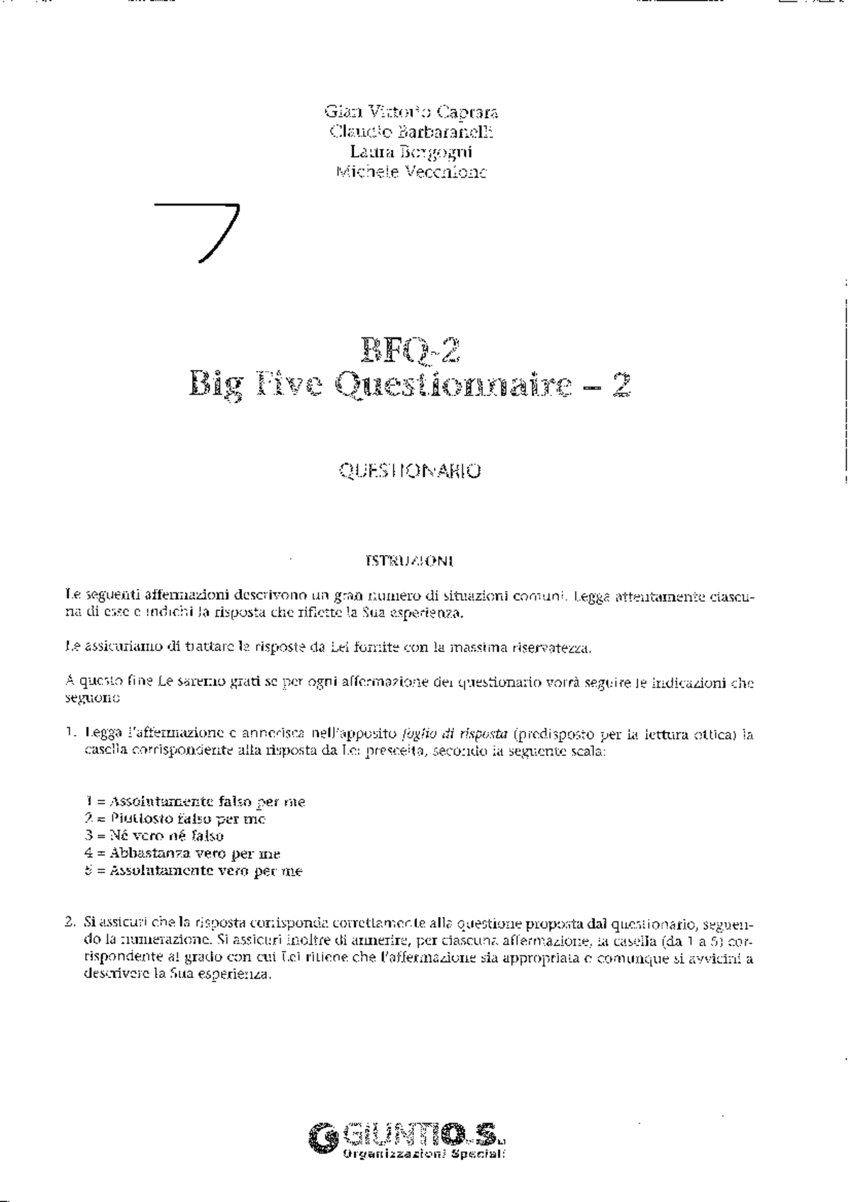 Big Five Questionnaire 2 (BFQ-2) - Appunti di Antropologia e Psicologia ...