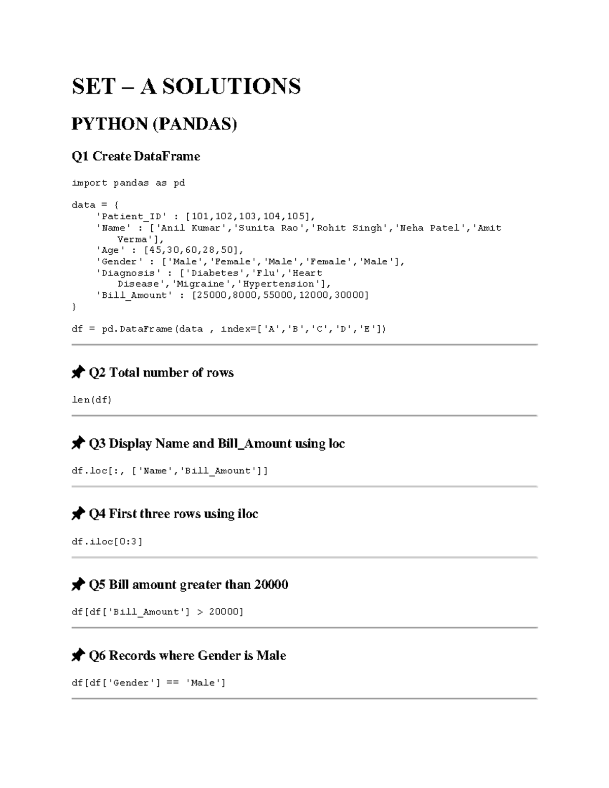 SET A Solutions 2025-26: Python (Pandas) & SQL Queries - Studocu