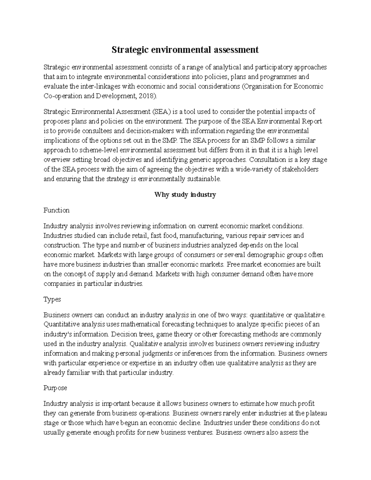 Strategic Environmental Assessment: Overview and Industry Analysis ...