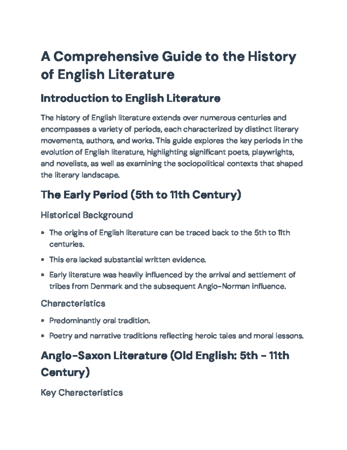 A Comprehensive Guide to the History of English Literature - A ...