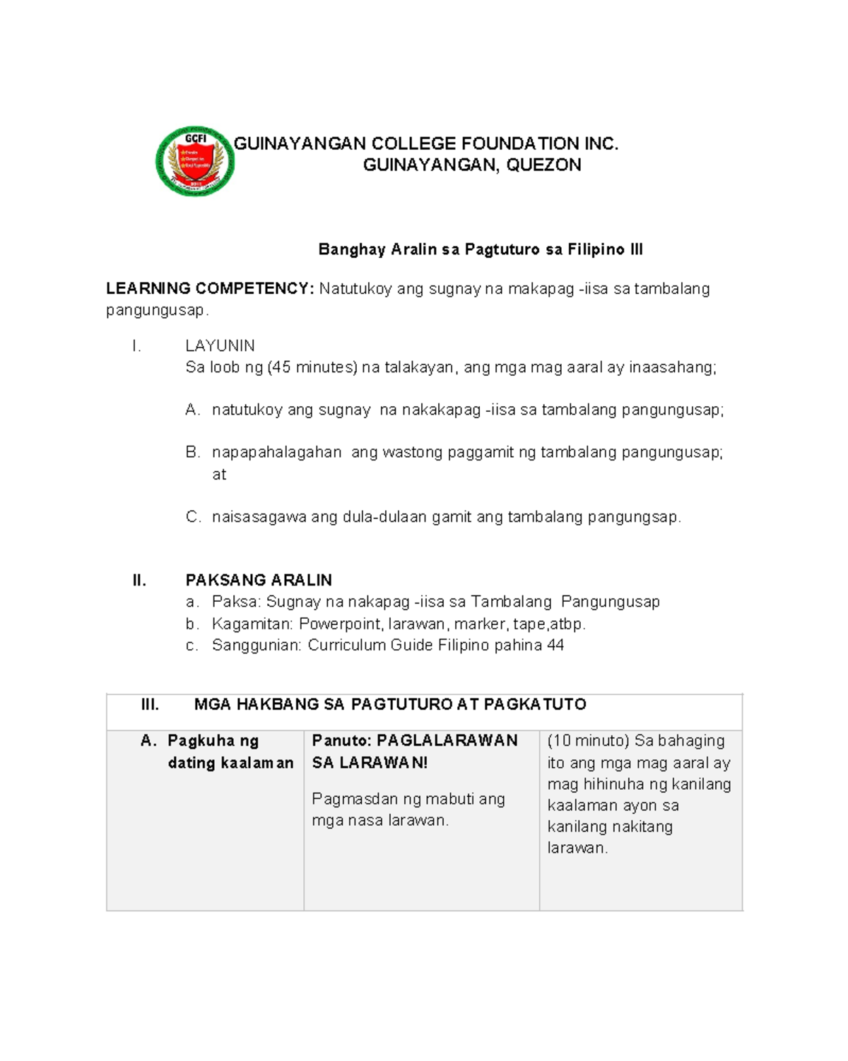 Filipino III - Lesson Plan on Independent Clauses in Compound Sentences ...