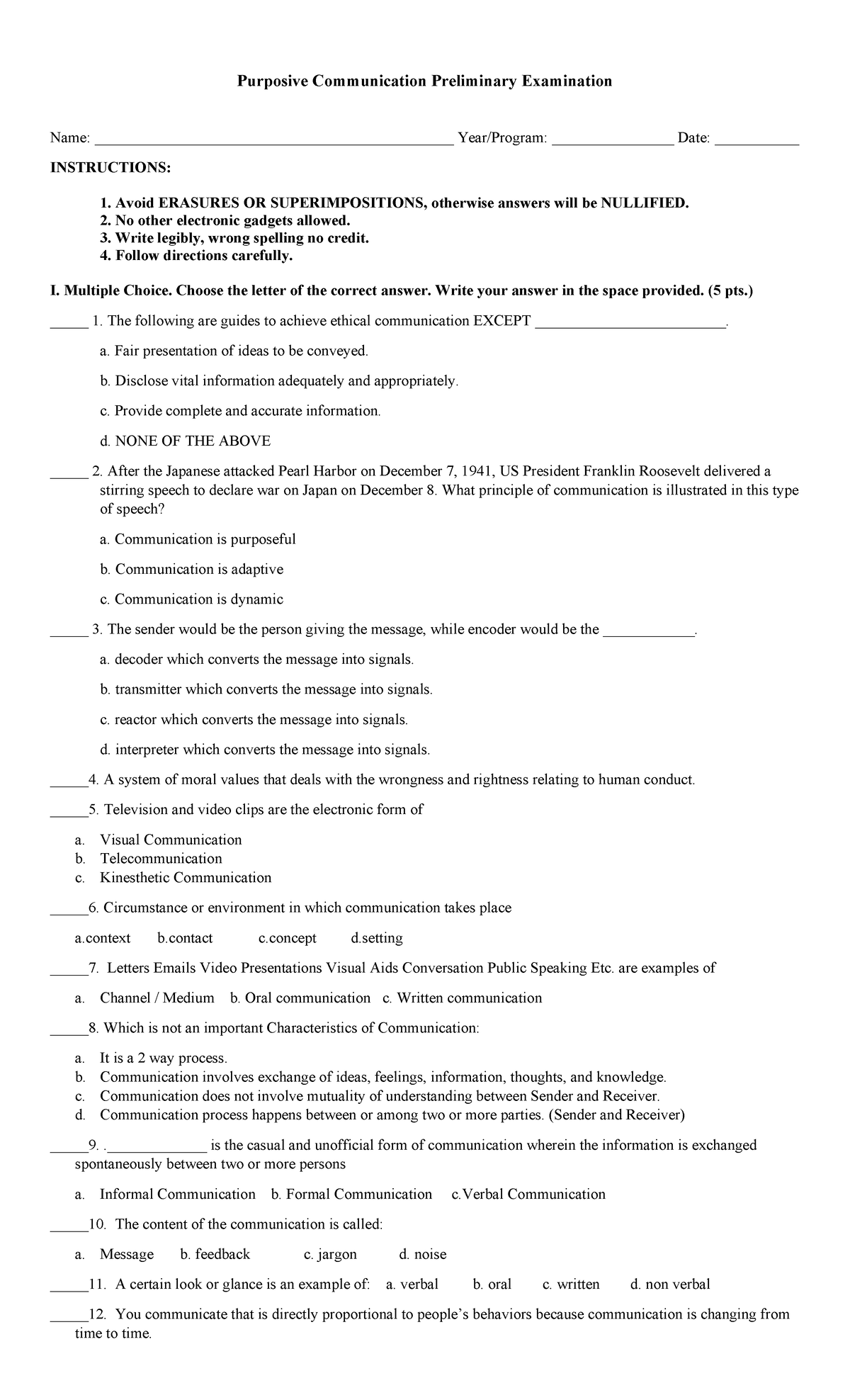 Purposive Communication Prelim Exam Review and Preparation Guide - Studocu