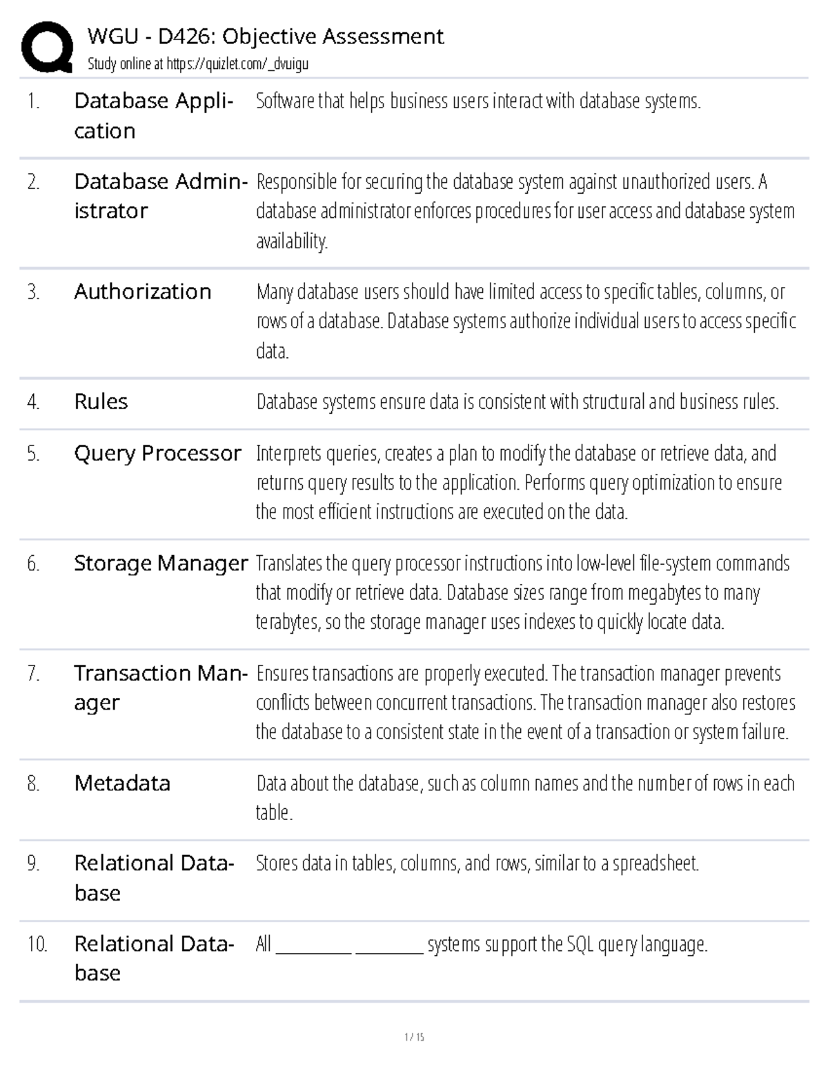 D426 OA Study - Study online at quizlet/_dvuigu Database Appli- cation ...