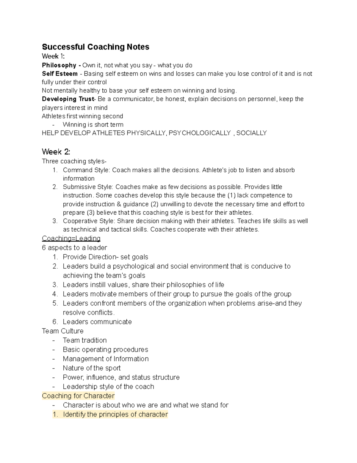 Coaching Theory Notes - Successful Coaching Notes Week 1: Philosophy ...