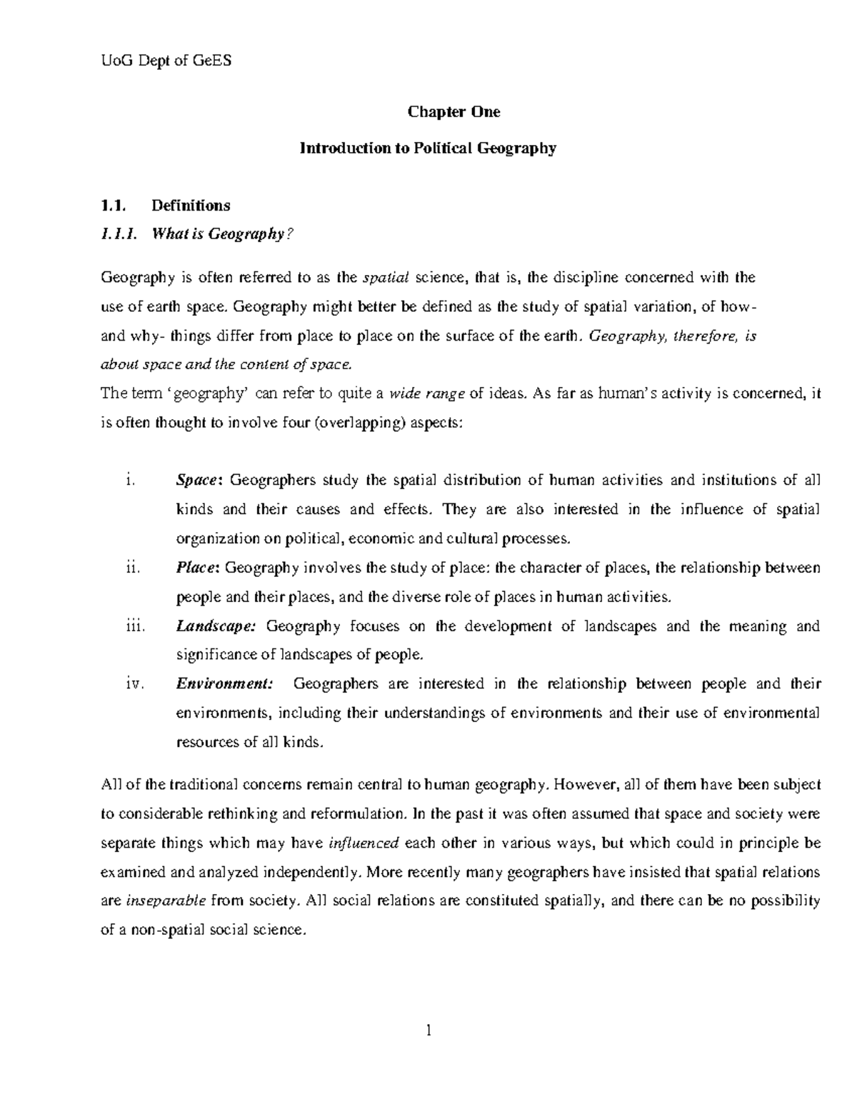 Political Geography Lecture Notes: An Overview of Concepts and ...