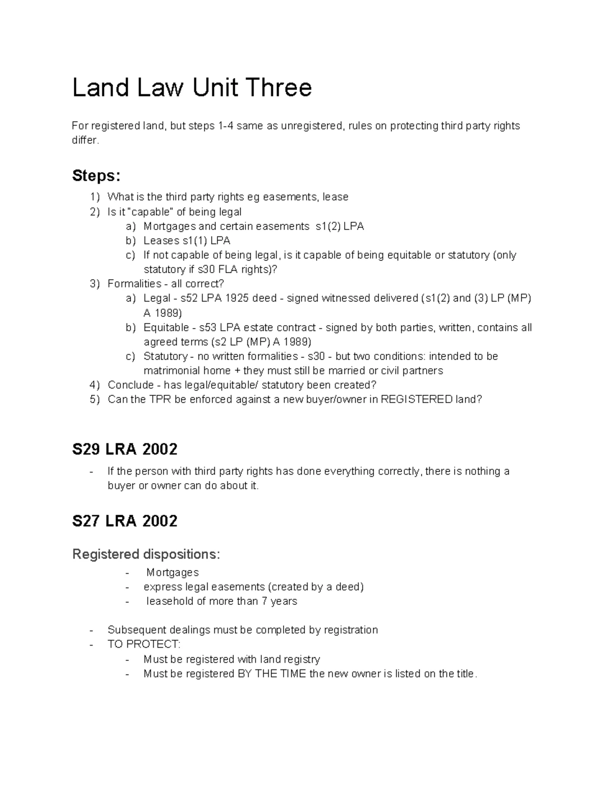 Land Law Concepts & Rights - Large Group 1 & 2 Guide - Studocu