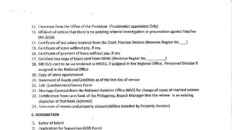 Annex J: Checklist of Requirements for Retirement and Resignation - Studocu
