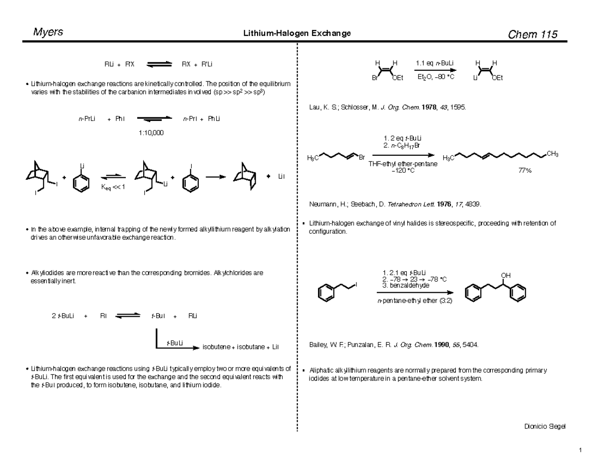 Myers Exchange Chem 115: Kinetics of RX Exchange Reactions - Studocu