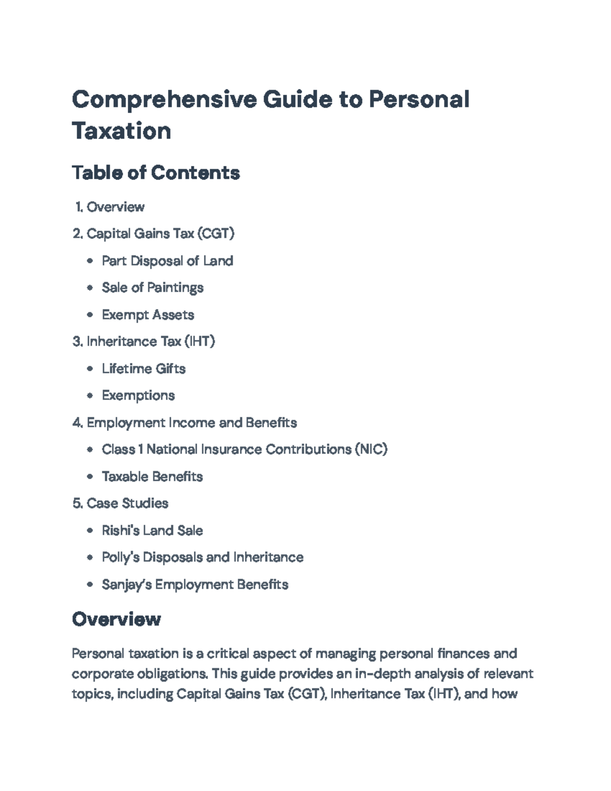 Comprehensive Guide to Personal Taxation: CGT, IHT & NIC Strategies ...