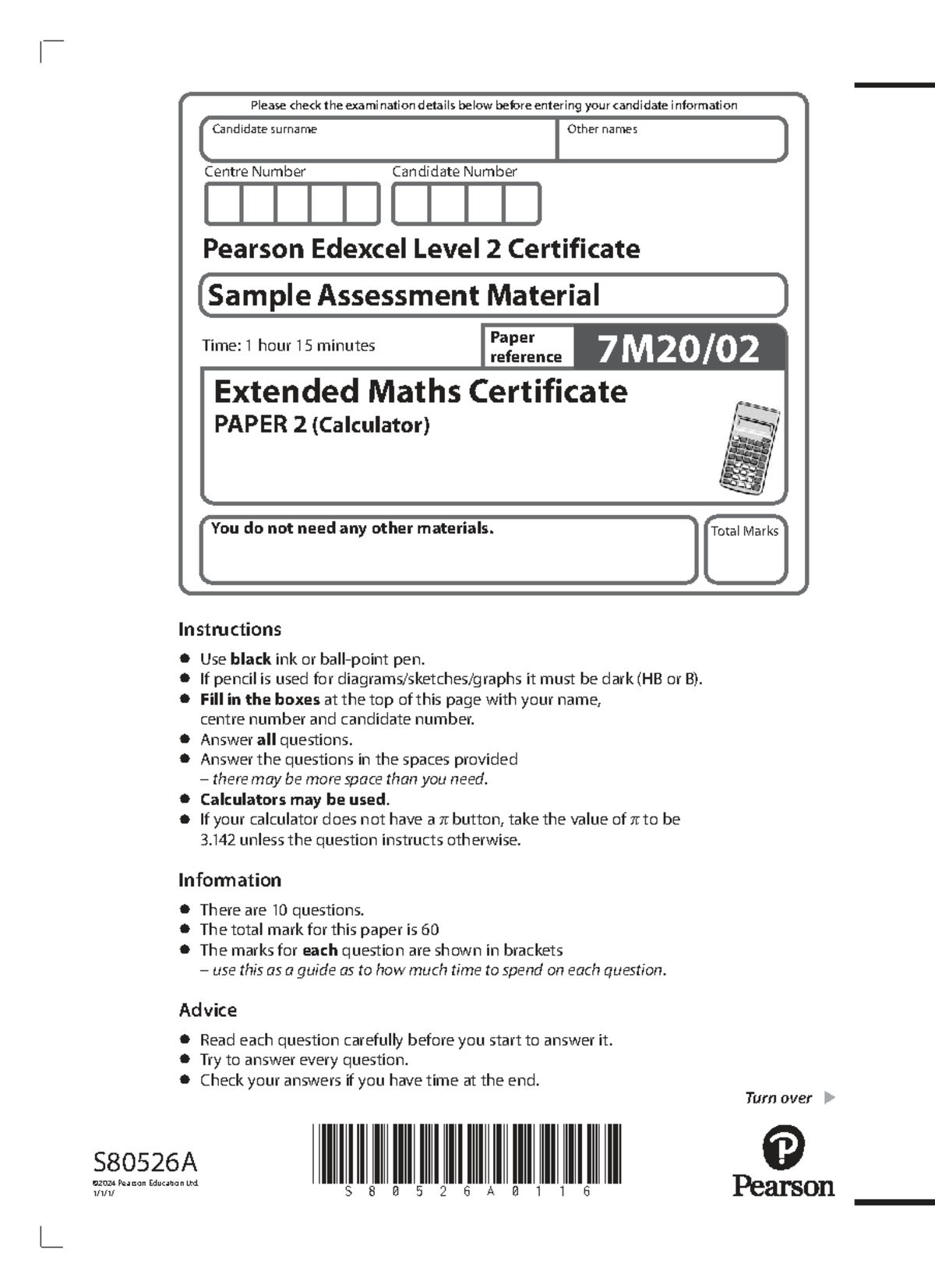 L2 Extended Maths Certificate Sample Assessment Material - Paper 2 ...