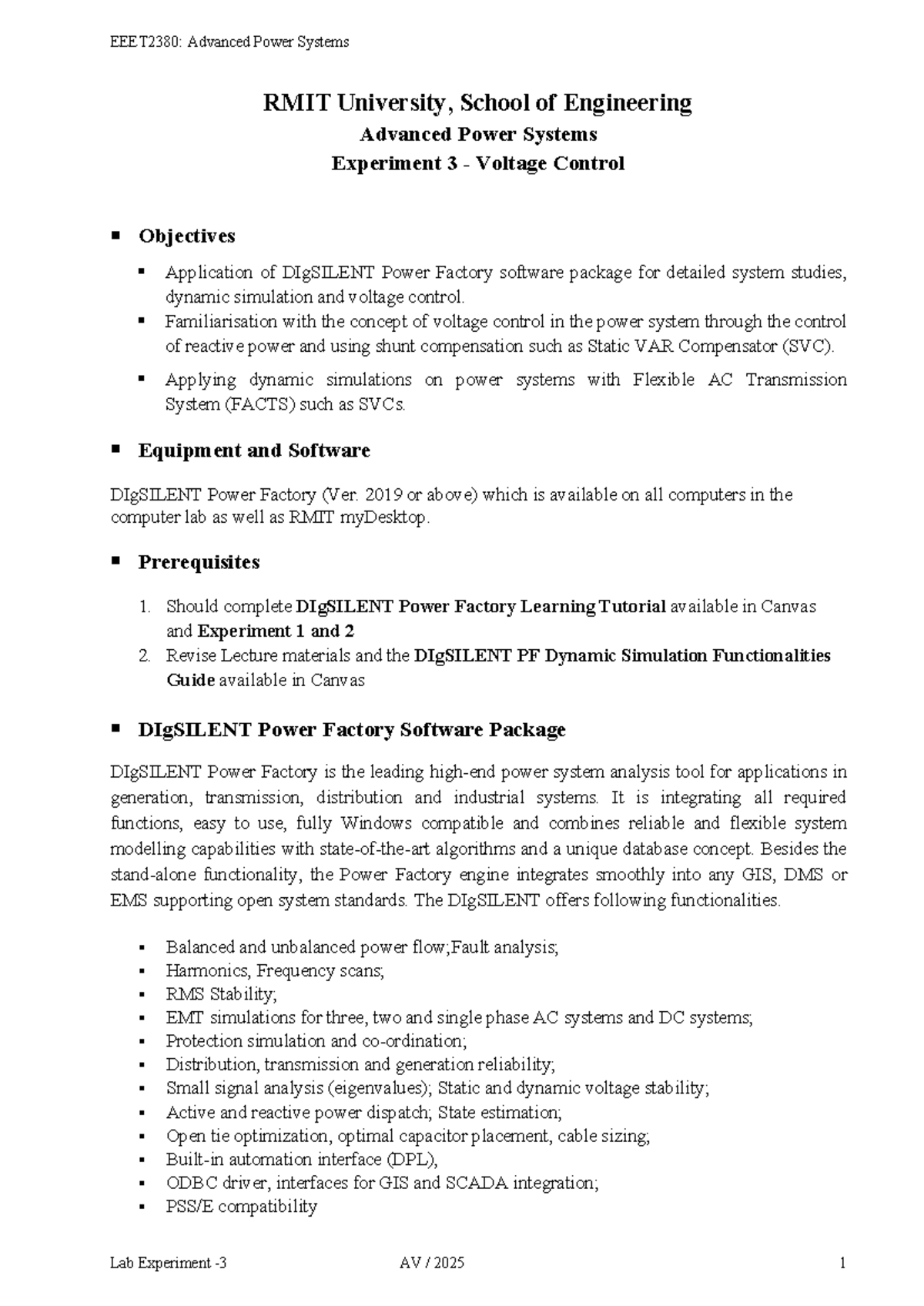 Advanced Power Systems Lab 3: Voltage Control with DIgSILENT PF - Studocu
