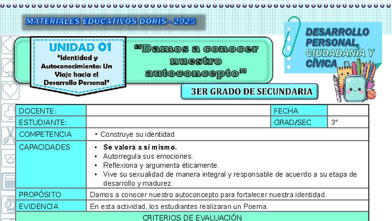 Ficha DPCC: Construcción de la Identidad y Autoconcepto en 3º Grado ...