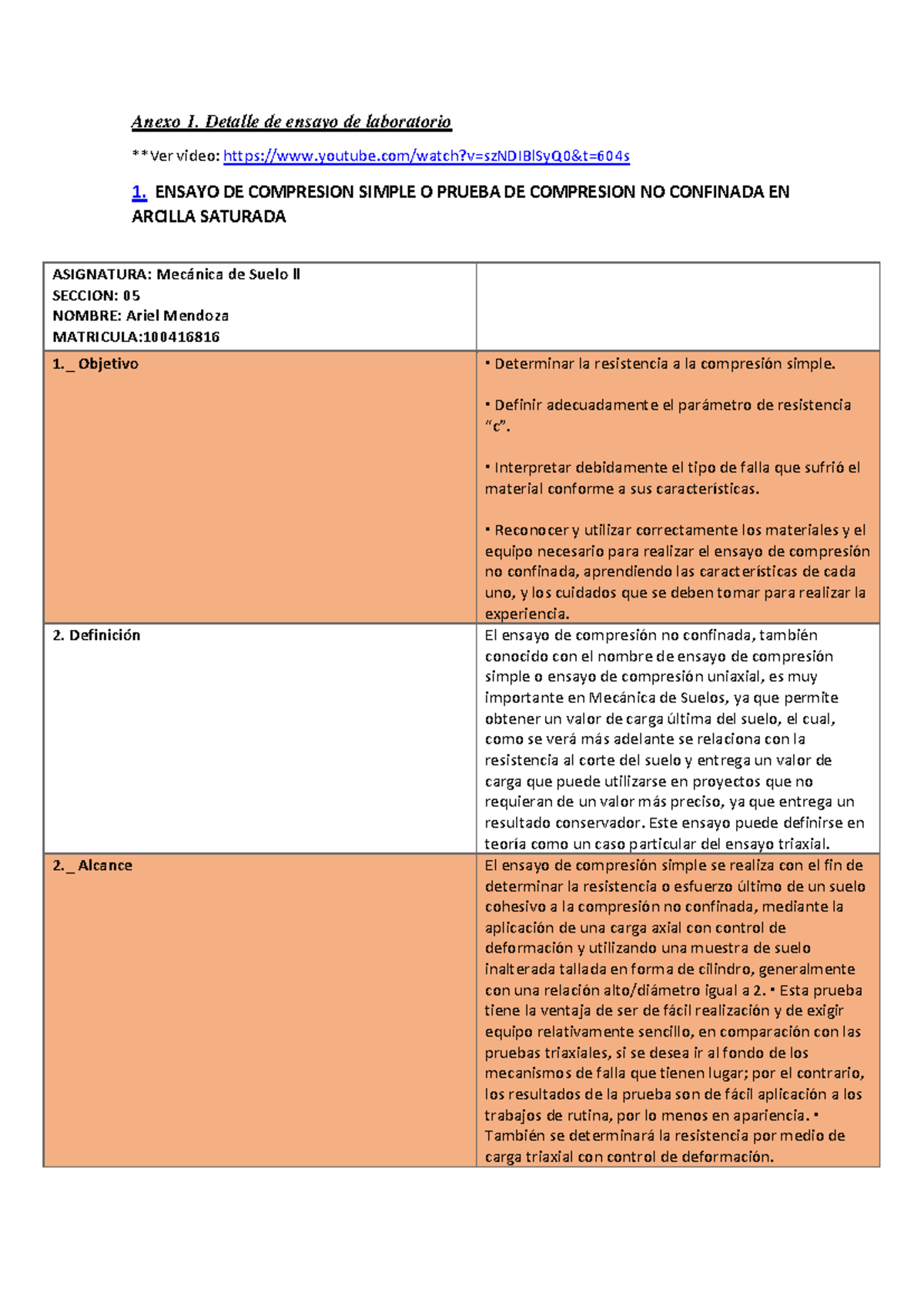 Mecánica de Suelo II - Prueba de Compresión Simple en Arcilla Saturada ...