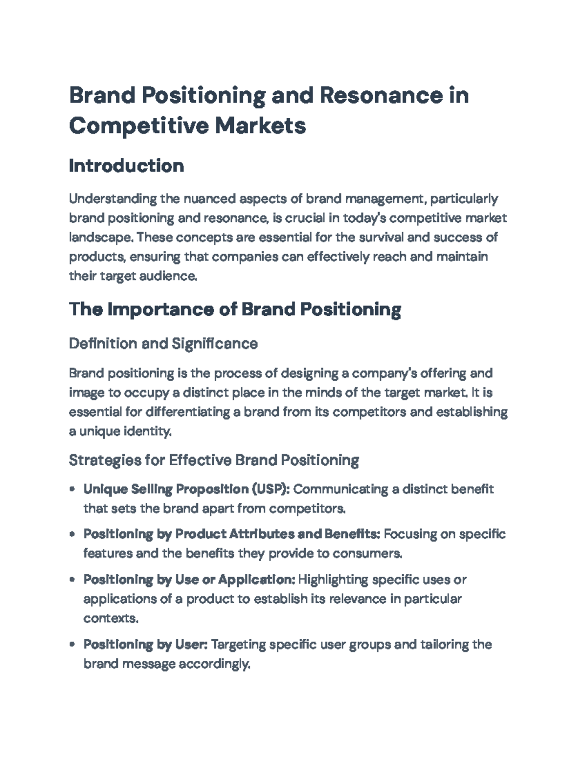 Brand Positioning and Resonance Strategies in Competitive Markets ...