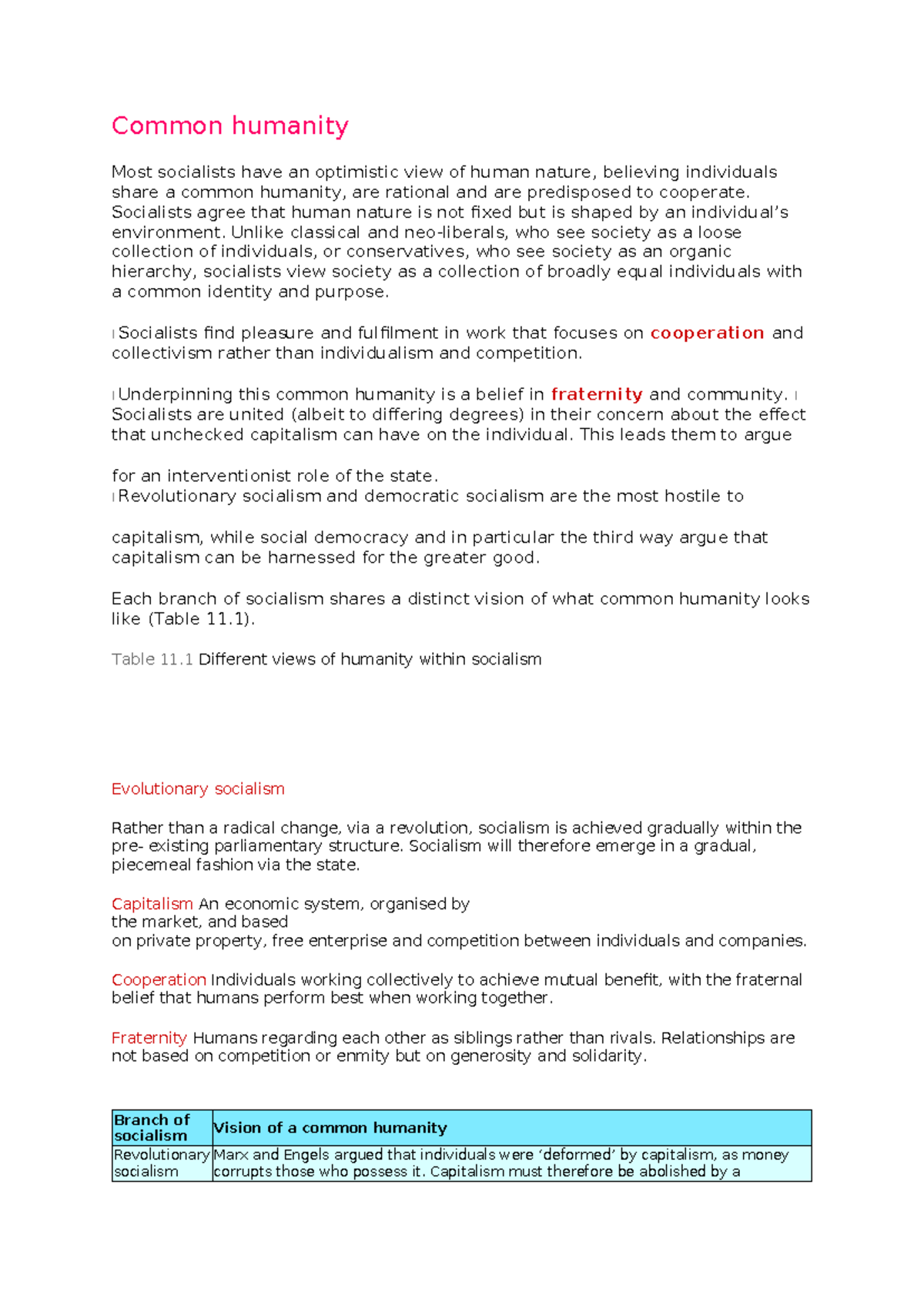 Socialism Textbook Notes: Understanding Common Humanity and Economic ...