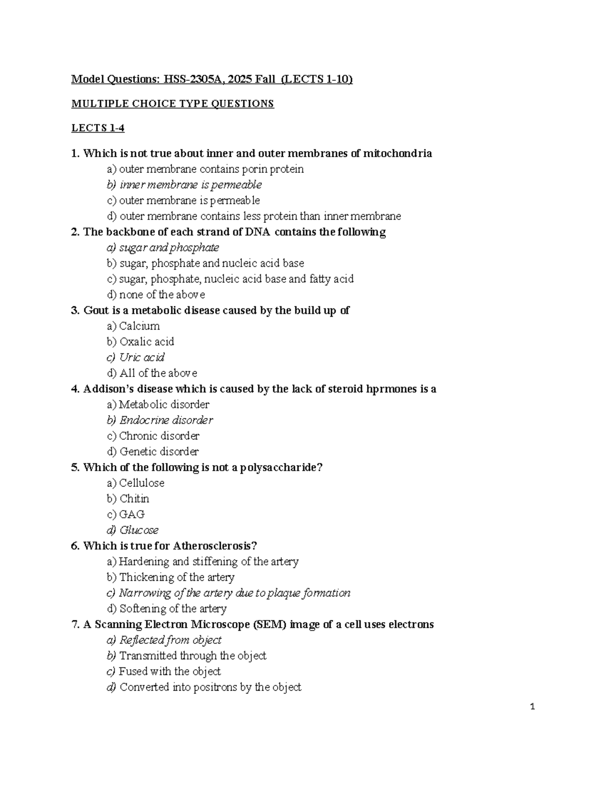 Model Questions: Midterm Exam 2025 Fall (Multiple Choice) - Studocu