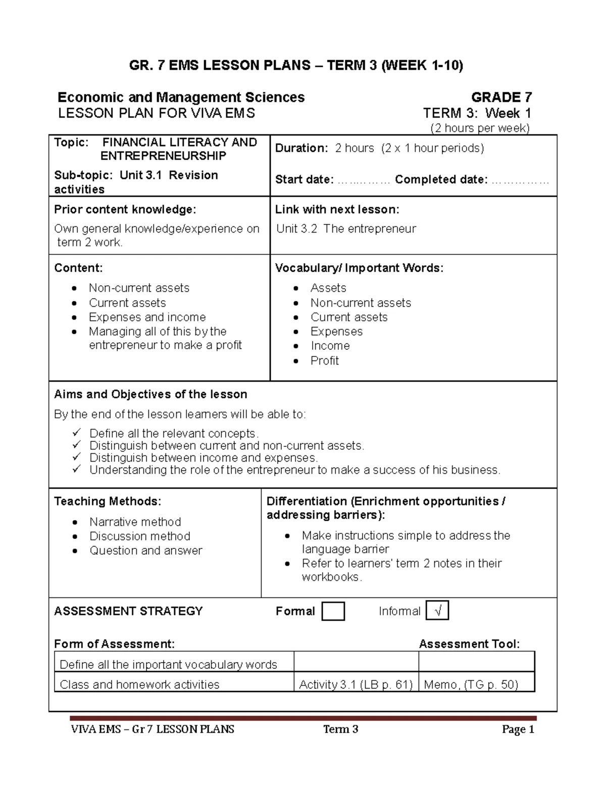 2025 EMS Annual Teaching Plan for Grade 7: Comprehensive Overview - Studocu