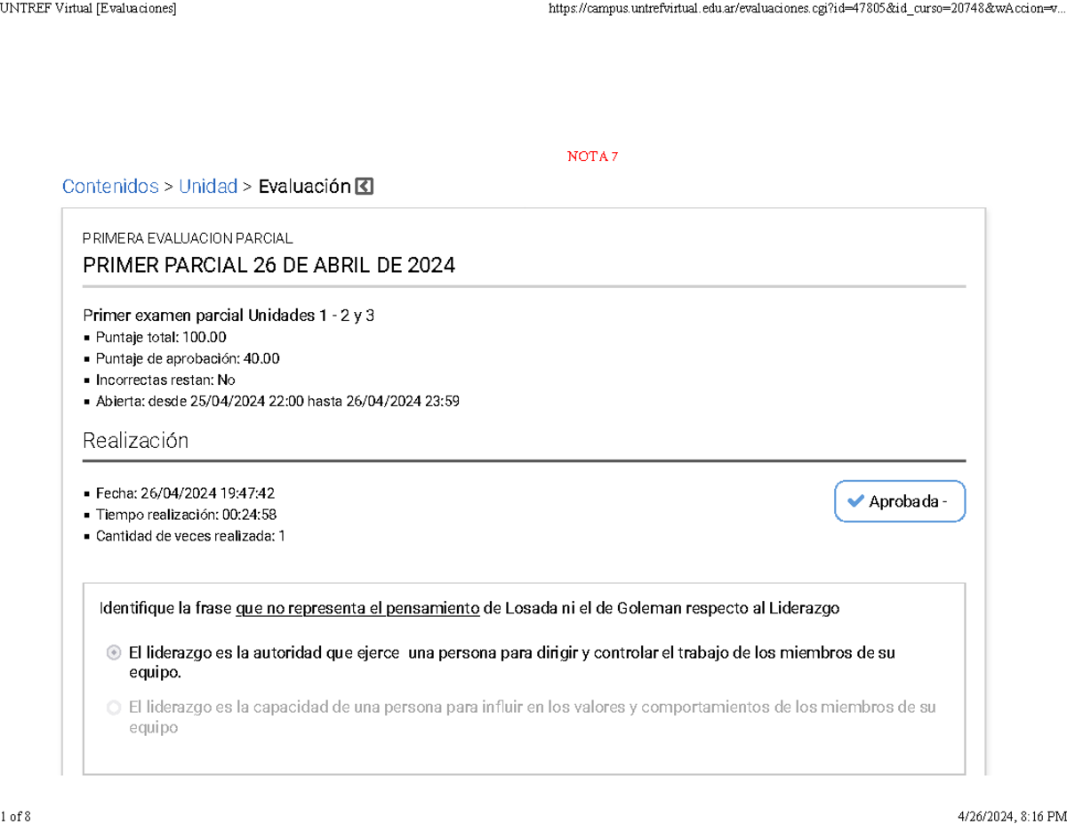 UNTREF Virtual: Primer Parcial Nota 7 - Contenidos y Evaluación - Studocu