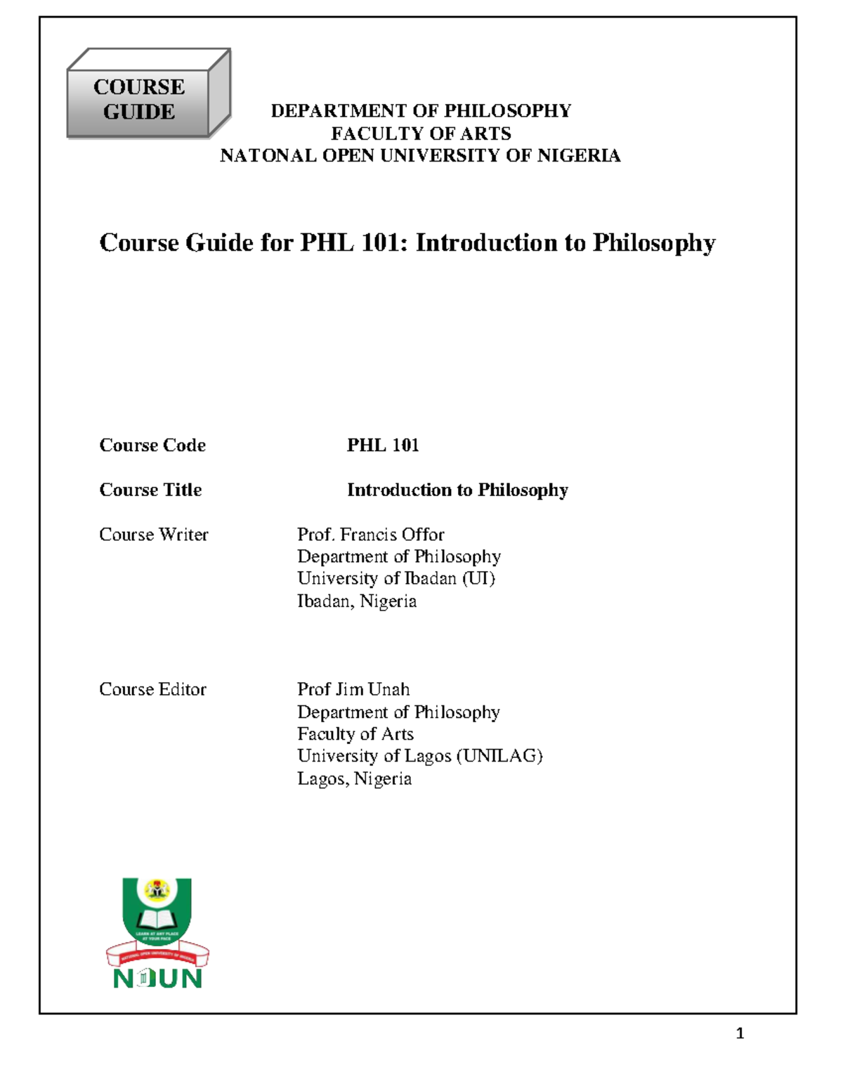 PHL 101 Course Guide: Introduction to Philosophy Overview - Studocu