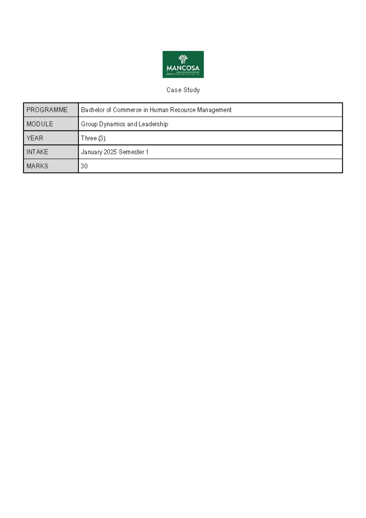 Cstudy: BCom HRM GDL7 Group Dynamics & Leadership Case Study 2025 - Studocu