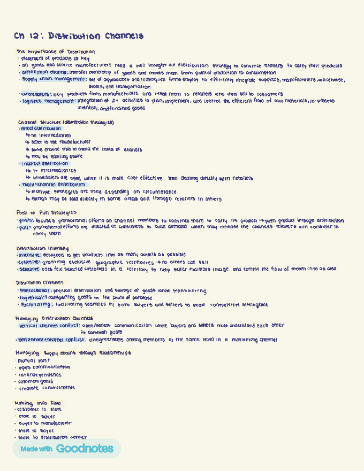 Cn 12: Chapter 12 notes on distribution channels and supply chain ...